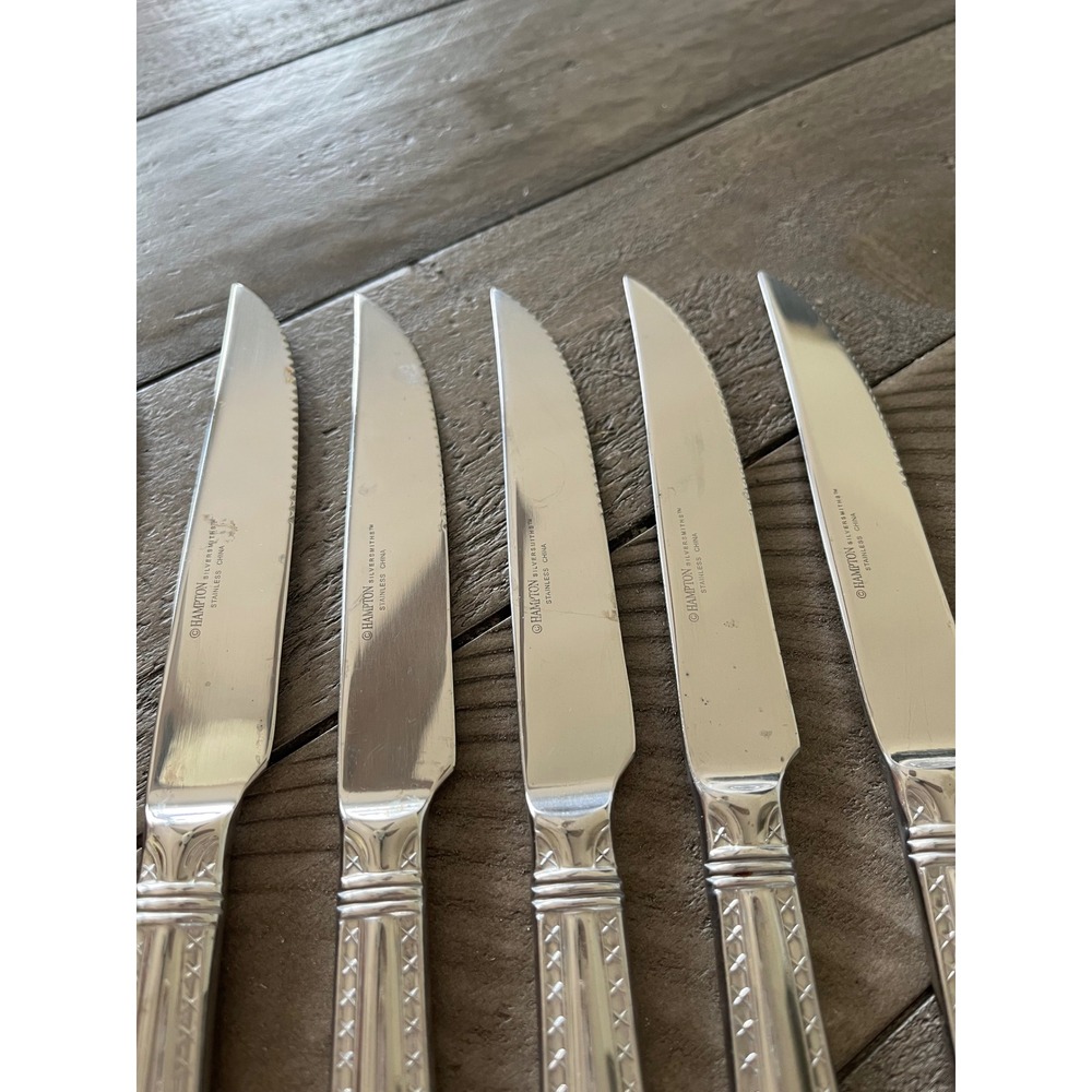 Hampton Silversmiths Stainless Steel Steak Knives Set of 9 Serrated Blade Silver - Picture 3 of 6